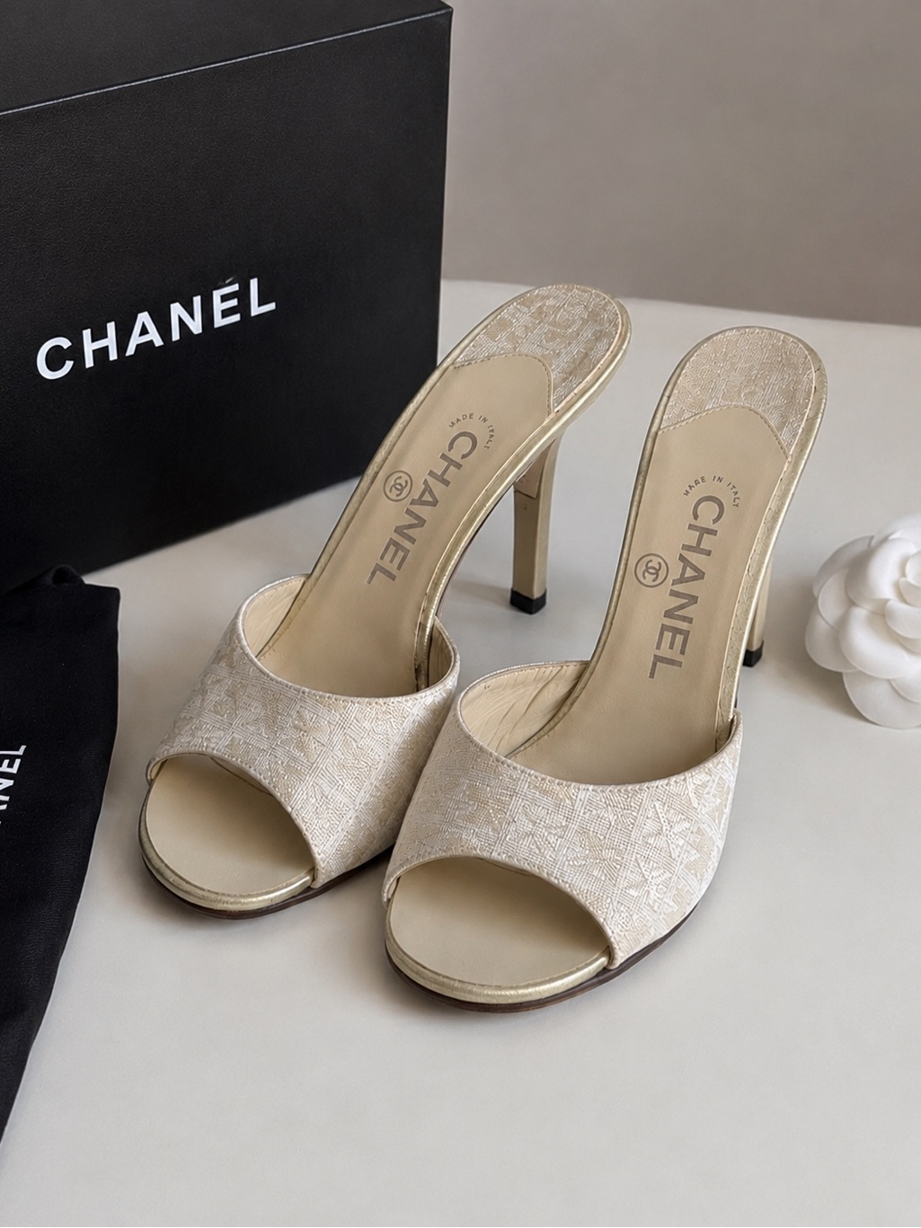Chanel Cream White Slide Heels Size 38